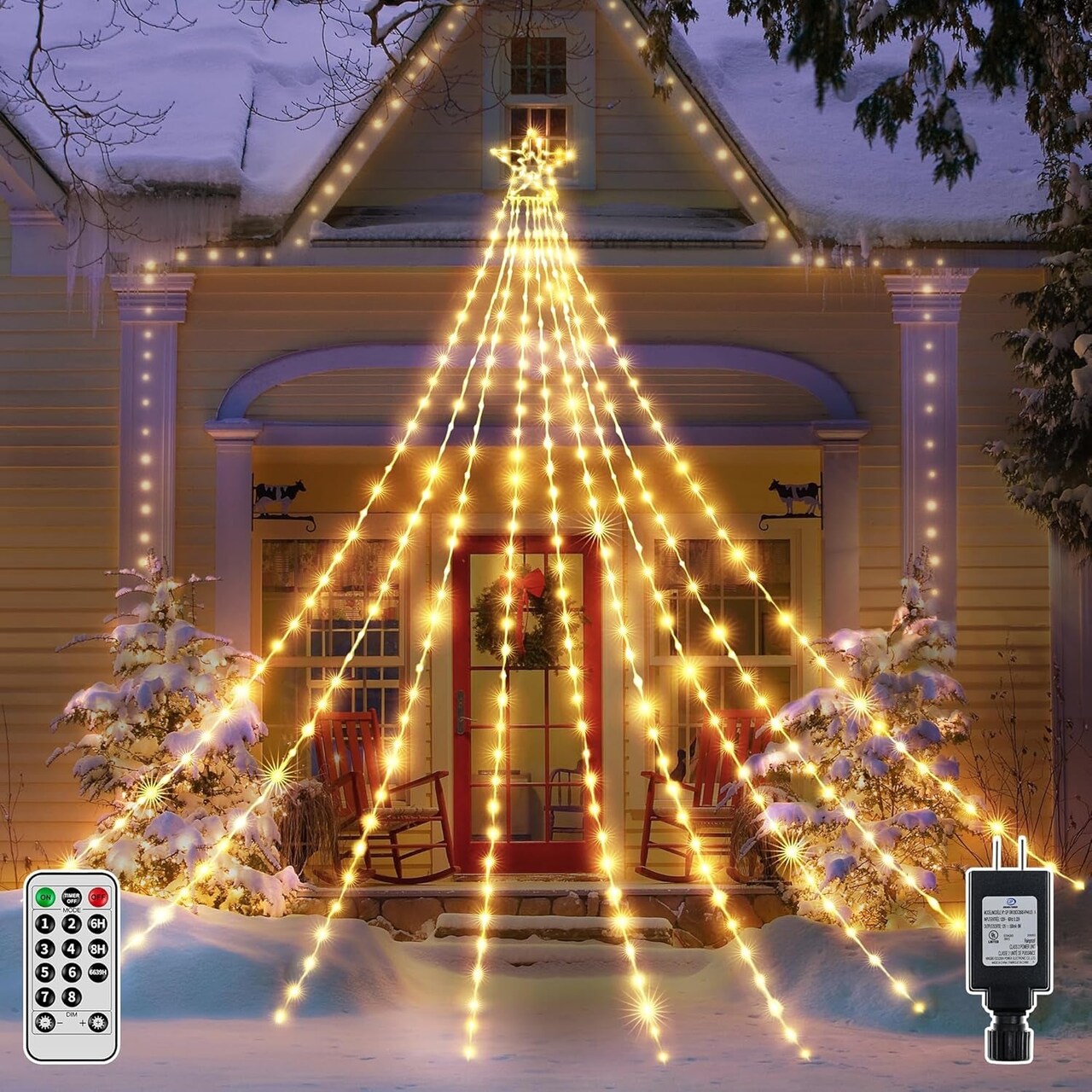 Christmas Lights 352LED 11.5FT, IP67 Waterproof Outdoor Christmas Decorations with 8 Lighting Modes, Remote Control Warm White Tree Lights for outside Yard House